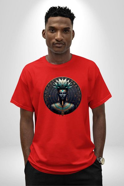 Angemiel Nephertum God of Beauty and Healing Egyptian Red Oversize Women's Men's Front Printed T-Shirt