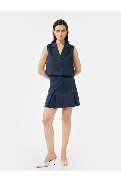 Koton Double Breasted Collar Sleeveless Crop Blazer Vest