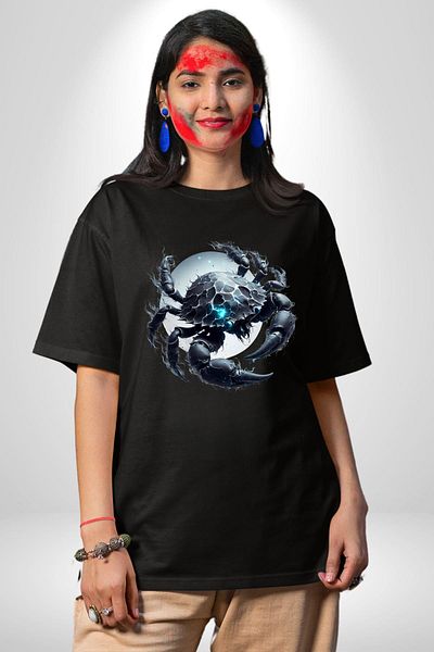 Angemiel Cancer Zodiac Sign Special Design Black Oversize Women's Men's Front Printed T-Shirt