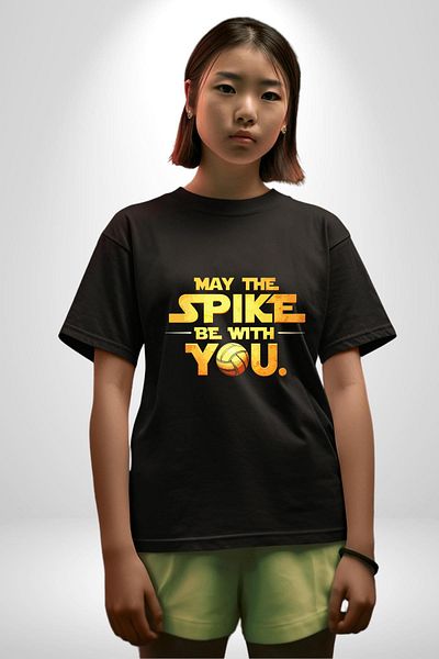 Angemiel Dunk Power Volleyball Space Wars Black Oversize Women Men Front Printed T-Shirt