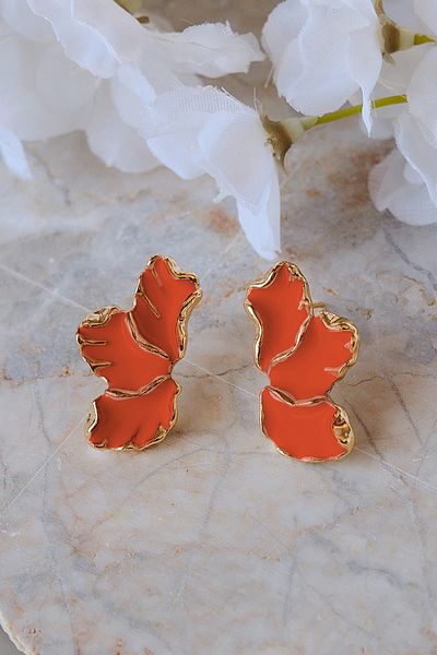 AURRARİ Orange Enamel Leaf Earrings
