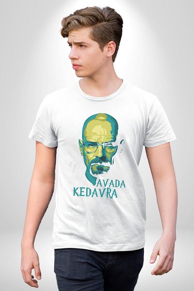 Angemiel تي شيرت مطبوع من الأمام للرجال والنساء باللون الأبيض من Chemical Spell Breaking Bad Avada Kedavra