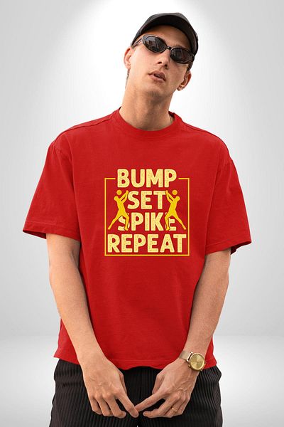 Angemiel Pas Slam Dunk Repeat Volleyball Player Red Oversize Women Men Front Printed T-Shirt