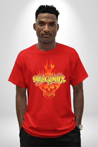 Angemiel تي شيرت Aerosmith Fire Skull أحمر كبير الحجم للنساء والرجال مطبوع من الأمام