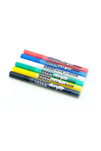 Südor Mona Lisa Set of 6 Primary Colors Acrylic Marker Set (Glass, Ceramic, Porcelain, Wood, Metal, Fabric, Canvas V