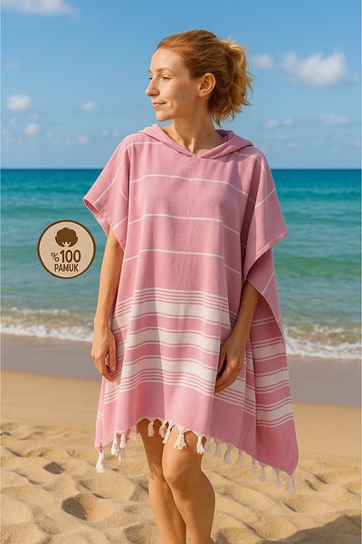 Formeya Baumwolle Erwachsene Pestemal Poncho Bademantel Strandtuch