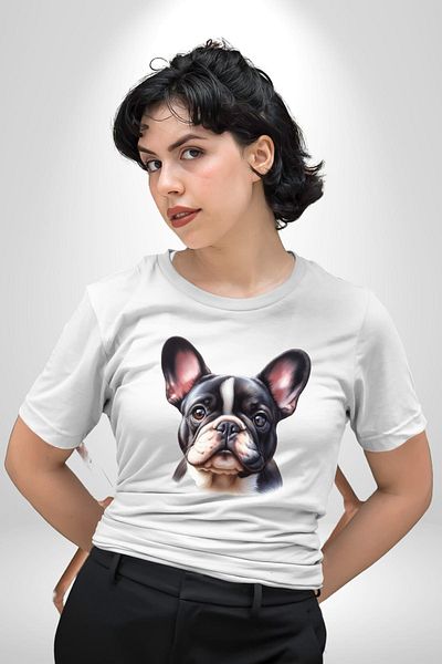 Angemiel Pet Friendly French Bulldog Dog Friendly White Oversize Women's Men's Front Printed T-Shirt
