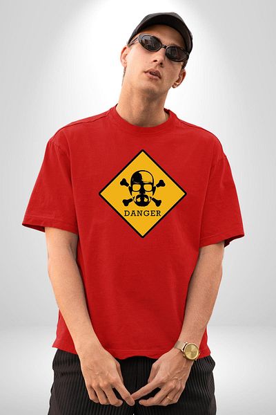 Angemiel Danger Alert Design Breaking Bad Themed Red Oversize Women's Men's Front Printed T-Shirt