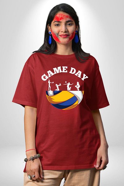 Angemiel Game Day Volleyball Ball Red Oversize Women's Men's Pre-Printed T-Shirt