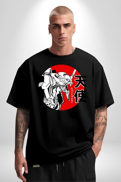 Angemiel Neon Genesis Evangelion Angel Anime Black Oversize Women Men Front Printed T-Shirt