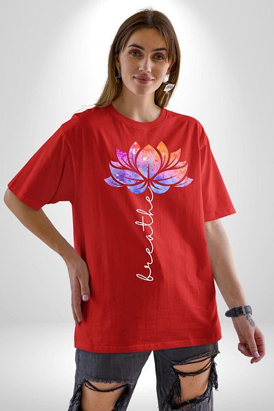 Angemiel Stop the Body, Keep the Soul Flowing Yoga Red Oversize Women's Men's Front Printed T-Shirt