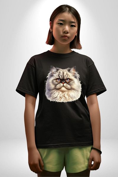 Angemiel Sophisticated and Noble Royal Cat Black Oversize Women's Men's Front Printed T-Shirt