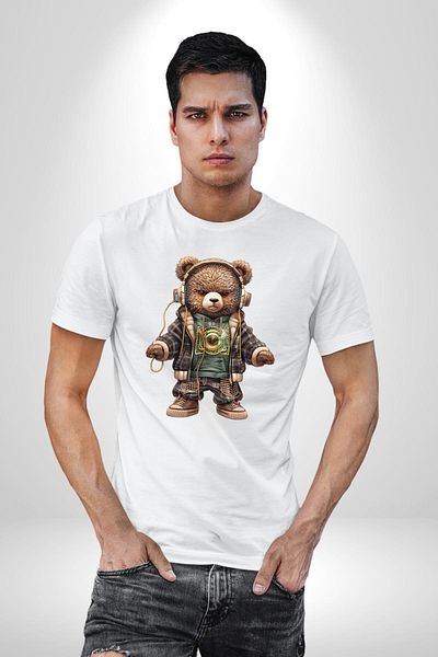 Angemiel Headphones New Generation Music Listening Teddy White Oversize Women's Men's Front Printed T-Shirt