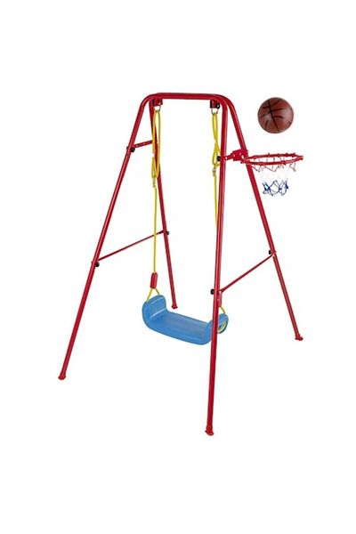 OEM 3in1 Garden Set for Kids, Swing + Basketball Hoop + Ball, Metal Frame, Red
