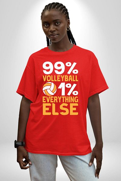Angemiel Volleyball Love - 99% Volleyball, 1% Everything Written Red Oversize Women's Men's Front Printed T-Shirt