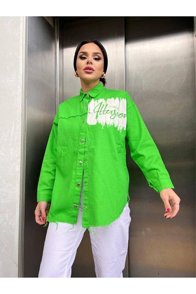 TOSKI Women's Green Denim Shirt with Buttons