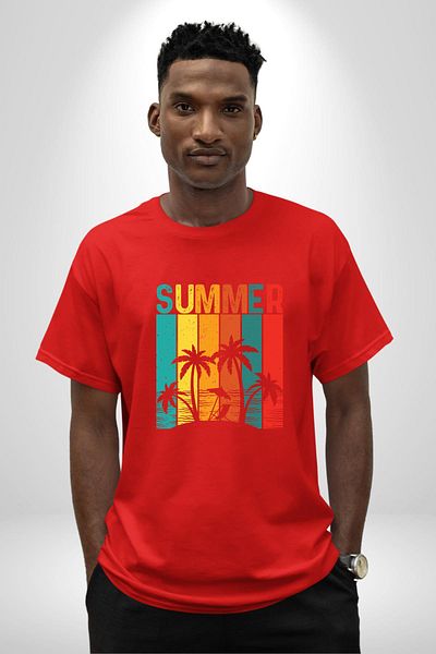 Angemiel Tropical Summer Themed Red Oversize Women's Men's Front Printed T-Shirt