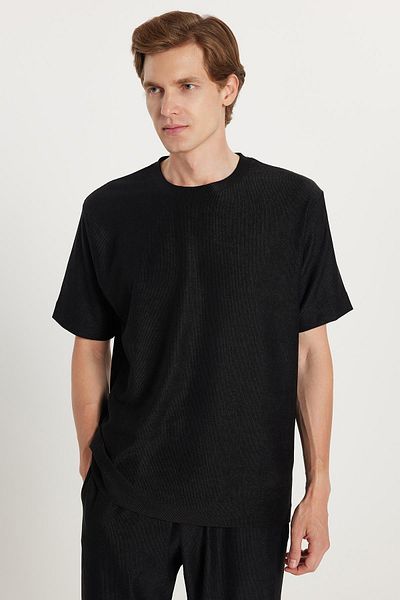 Tudors Men's Oversize Wide Cut Elastic Waist Lace-Up Crew Neck Black Tracksuit Set