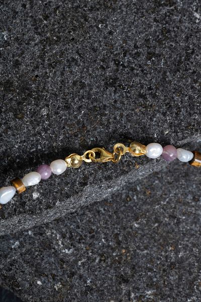 OSMANLI DOĞAL TAŞ Certified Ruby, Pearl, Tiger's Eye Silver Closure Natural Stone Set
