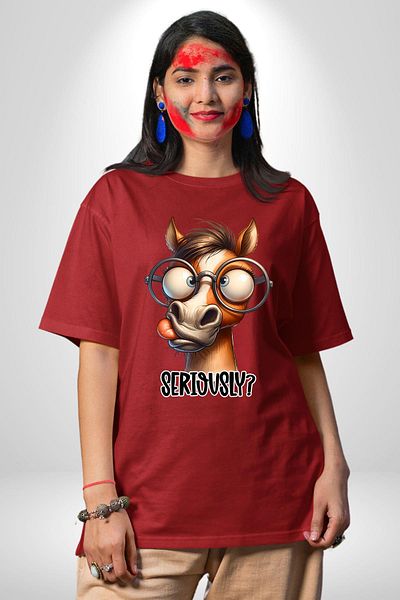 Angemiel Are You Serious with Glasses? Humor Funny Design Red Oversize Women Men Front Printed T-Shirt