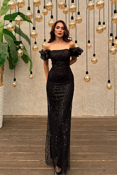 Sindimoda Amora Boncuk Detaylı Şifon Kol Abiye 1053