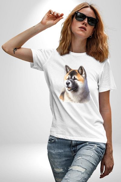 Angemiel Akita Inu Love Dog White Oversize Women's Men's Front Printed T-Shirt