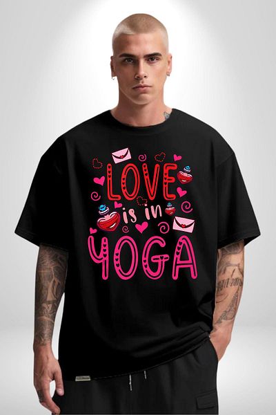 Angemiel Yoga I Love Yoga Enthusiasts Black Oversize Women Men Front Printed T-Shirt