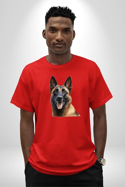 Angemiel Belgian Malinois Cute Dog Red Oversize Women's Men's Front Printed T-Shirt