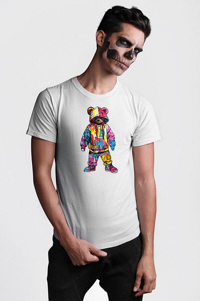 Angemiel تي شيرت Color Splash Urban Vibes Teddy أبيض كبير الحجم للنساء والرجال مطبوع من الأمام