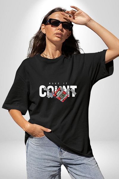 Angemiel Every Moment Precious Hair Printed Black Oversize Women's Men's Front Printed T-Shirt