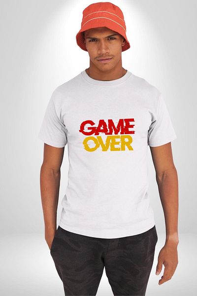 Angemiel تي شيرت مطبوع عليه Game Over للعشاق من النساء والرجال ذو تصميم أبيض كبير الحجم مطبوع من الأمام