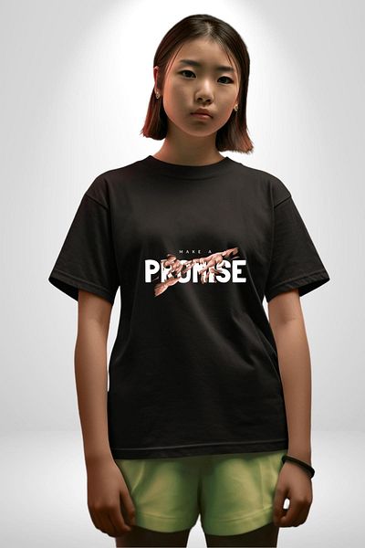 Angemiel Keep Your Promise Printed Strong Message and Creative Design Black Oversize Women Men Front Printed T-Shirt