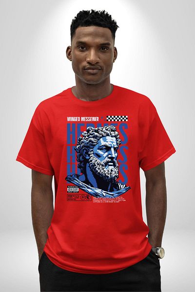 Angemiel Greek God Special Design Red Oversize Women's Men's Front Printed T-Shirt