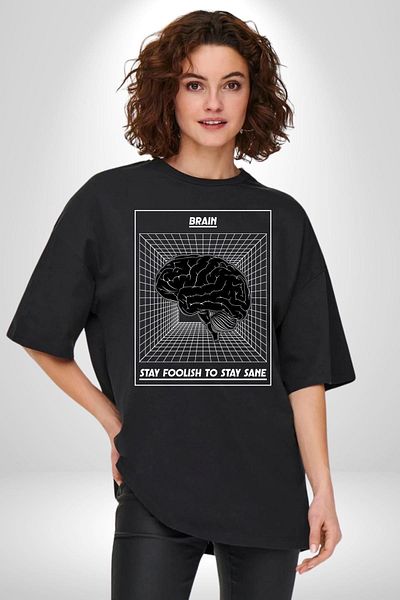 Angemiel Brain: the Way to Protect Mental Health Black Oversize Women Men Front Printed T-Shirt