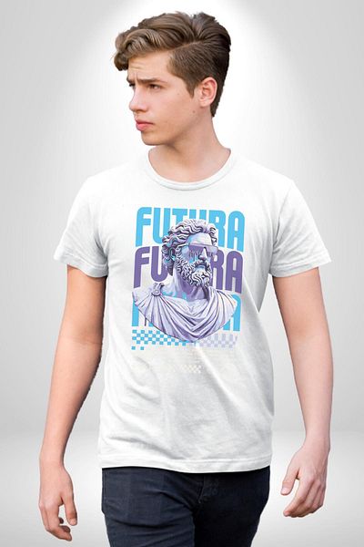 Angemiel Mythological Future Futura Technology White Oversize Women's Men's Front Printed T-Shirt