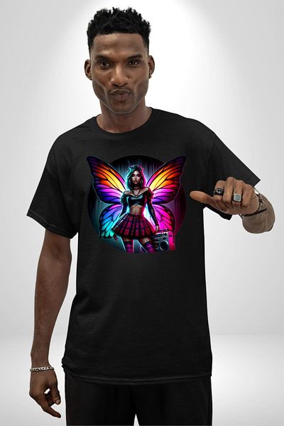 Angemiel Crop Top Skirt Retro Boom Box Plaque Teen Girl Black Oversize Women Men Front Printed T-Shirt