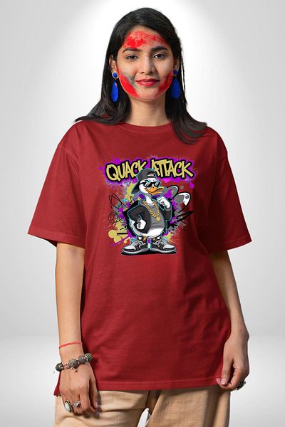 Angemiel  Style Duck Cool Sports Shoes Red Oversize Women's Men's Front Printed T-Shirt