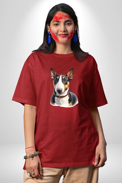 Angemiel Brave Miniature Bull Terrier Dog Red Oversize Women's Men's Front Printed T-Shirt