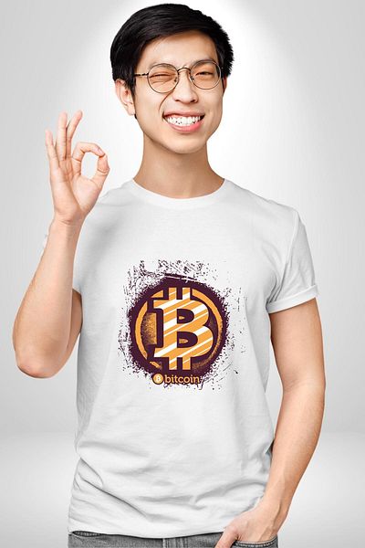 Angemiel تي شيرت مطبوع من الأمام للرجال والنساء ذو ​​حجم كبير باللون الأبيض من Digital Revolution Bitcoin Crypto Coin