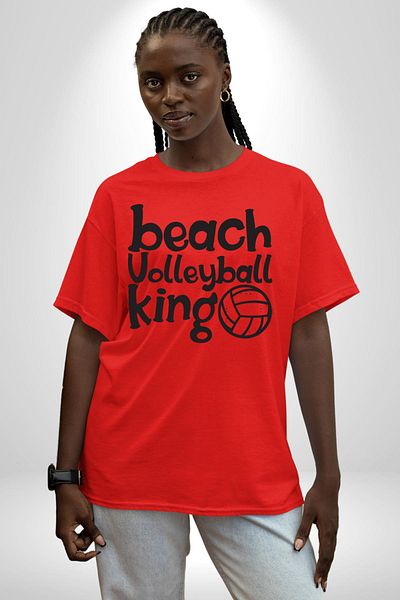Angemiel Beach Volleyball Rental Written Red Oversize Women's Men's Front Printed T-Shirt