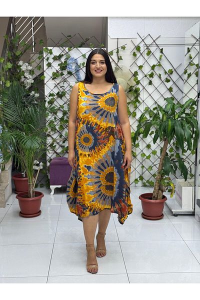 Punta Otantik Bd13303 Viscose Sleeveless Basement Tie-Dye Dress