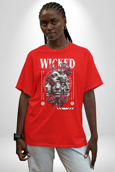Angemiel Rose and Faces the Power of Method Emotional Red Oversize Women Men Front Printed T-Shirt