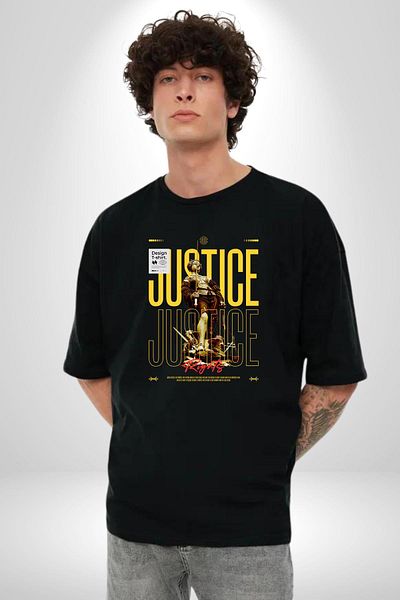 Angemiel Justice and Rights Black Oversize Women's Men's Front Printed T-Shirt