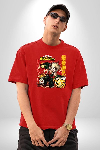 Angemiel Bakugo Katsuki – My Hero Academia Anime Red Oversize Women's Men's Front Printed T-Shirt