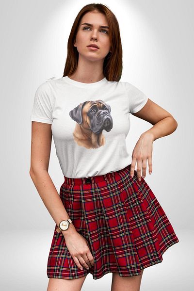 Angemiel Strong Bullmastiff Dog White Oversize Women's Men's Front Printed T-Shirt