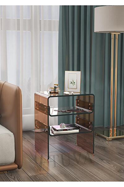 TUVA REKLAM Tuva - Şeffaf Pleksi İki Yakın Raf Modern Komodin Yan Sehpa Salon Ev & Ofis (Montajlıdır/Çoklu Renk)