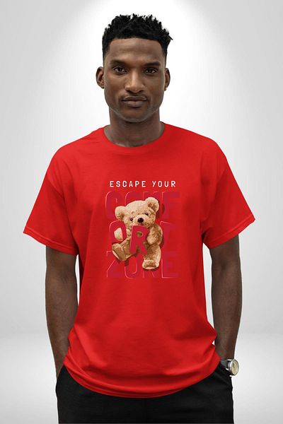 Angemiel Get Out of Comfort Zone Bear Design Red Oversize Women's Men's Front Printed T-Shirt