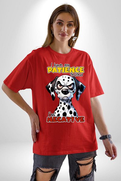 Angemiel Angry Dalmatian Dog Tested Patience Red Oversize Women Men Front Printed T-Shirt