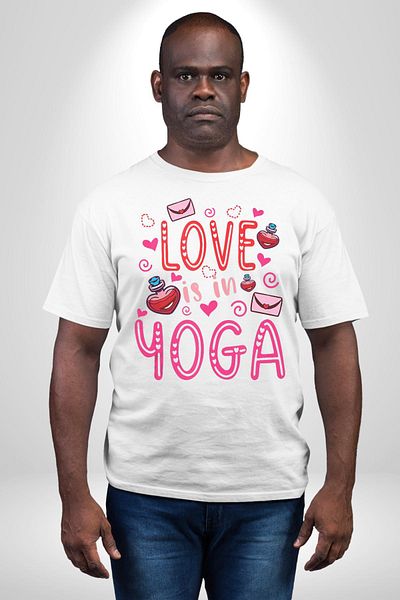 Angemiel تي شيرت Yoga I Love Yoga Enthusiasts أبيض كبير الحجم للنساء والرجال مطبوع من الأمام