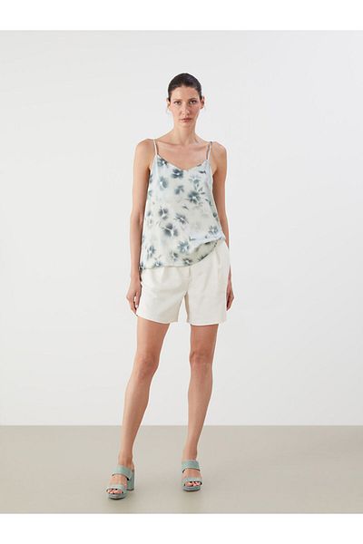 LC Waikiki Green V-Neck Floral Strap Blouse